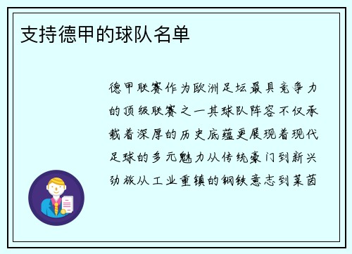 支持德甲的球队名单